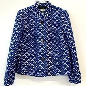 Kasper Geometric Print Silver and Blue Jacket Blazer